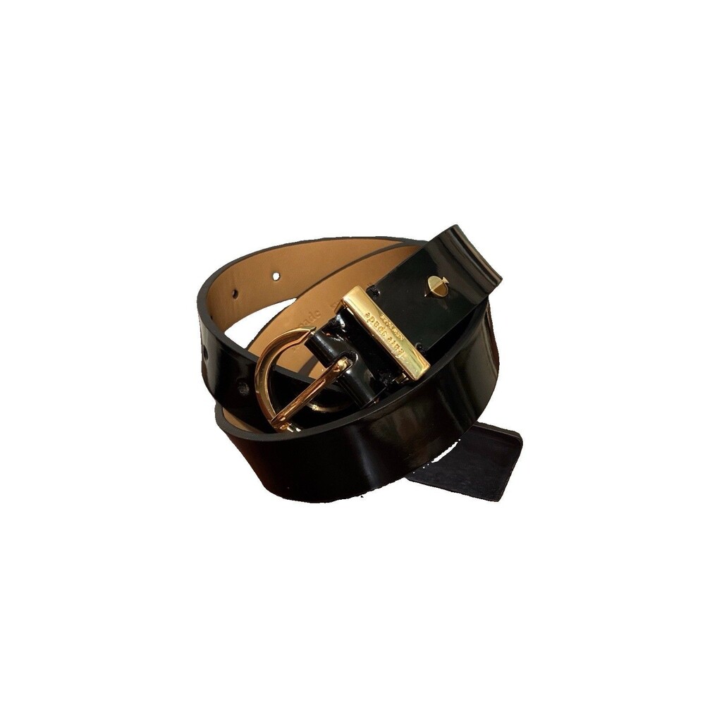 NWOT Kate Spade Black Leather Belt Gold Buckle and Logo M